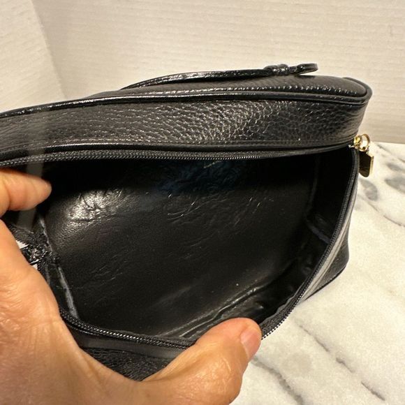 VTG Mark Cross NY black pebble leather make up travel bag case NWOT Italy - Picture 6 of 12